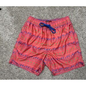 Party Sharks Mens Flamingo Palm Tree Swim Trunks Coral Pink Blue Size S